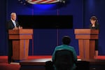 Republican Sarah Palin (R) and Democrat Joseph Biden (L) participate in their vice presidential candidates' debate Oct. 2, 2008 at Washington University in St. Louis, Missouri.