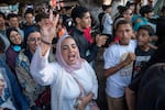 Youth take part in a protest demanding healthcare and education reforms, in Rabat, Sunday, Sept. 28, 2025.