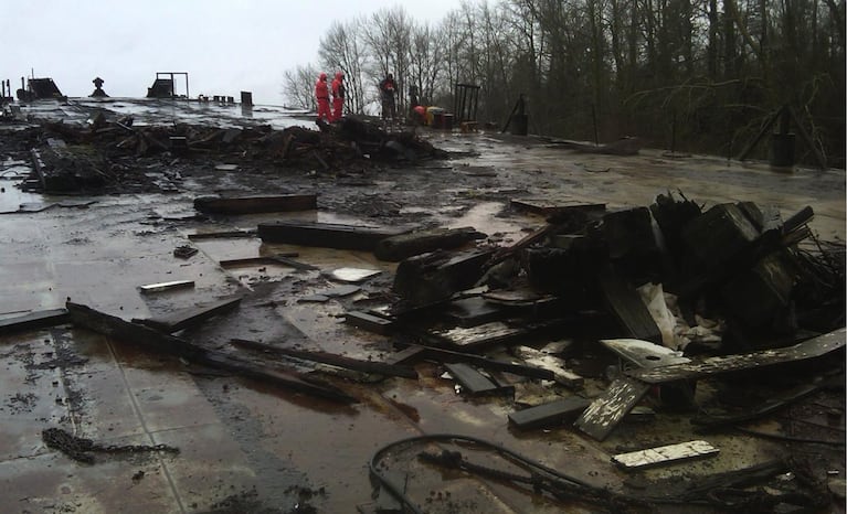 In January 2011, the Davy Crockett's deck was littered with evidence that someone was scrapping it in the river. 