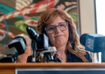 House Republican Leader Christine Drazan (R-Canby) at a press conference at the Oregon State Capitol, Aug. 29, 2025 during the first day of a special legislative session. Gov. Tina Kotek called the session to address funding for transportation.