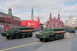 FILE - Russian S-400 anti-aircraft missile system launchers roll during the Victory Day military parade in Moscow, Russia, on May 9, 2025, during celebrations of the 80th anniversary of the Soviet Union's victory over Nazi Germany during the World War II.