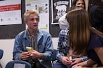 Finn Hawley-Blue speaks with other audience members at a youth town hall on the American Dream at The CENTER in North Portland on Tuesday, Oct. 25, 2016.
