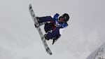 United States' Sean Fitzsimons practices before the men's snowboarding slopestyle qualifications at the 2026 Winter Olympics, in Livigno, Italy, Sunday, Feb. 15, 2026.