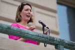 Dr. Caitlin Bernard, the Indiana doctor who provided an abortion to a 10-year-old rape victim from Ohio, speaks during an abortion rights rally in June at the Indiana Statehouse.