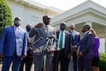 Philonise Floyd, the brother of George Floyd, talks with reporters with other family members after meeting with President Joe Biden at the White House, Tuesday, May 25, 2021, in Washington.