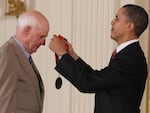 President Barack Obama presents the 2010 National Humanities Medal to Wendell E. Berry during a White House ceremony in 2011.