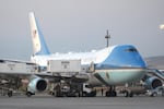 Catering trucks are parked at Air Force One on the tarmac as the motorcade carrying U.S. President Donald Trump arrives on the tarmac to depart following the NATO summit at Ankara International Airport in Ankara, Turkey, Wednesday, July 8, 2026.