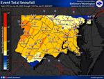 Snowfall totals in the Washington, D.C., and Baltimore region.