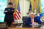 President Donald Trump speaks during a news conference with Elon Musk in the Oval Office of the White House, Friday, May 30, in Washington.