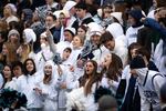 Lake Oswego fans celebrate a first down. The Central Catholic Rams played the Lake Oswego Lakers at Hillsboro Stadium in Hillsboro, Oregon, on Dec. 7, 2019. The Rams defeated the Lakers 49-28.