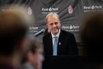 Sarama, new head coach of the Portland Fire speaks at a press conference. 