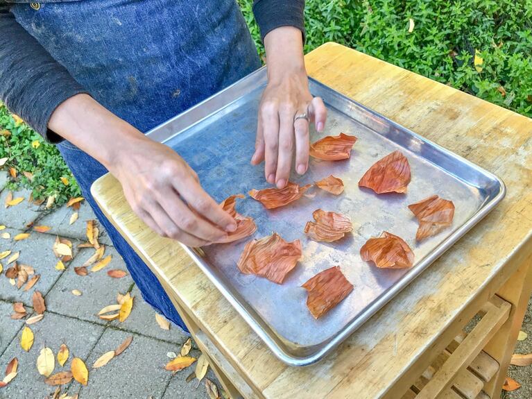 Portlander Sarah Marshall demonstrates how to transform onion skins into a powder that packs an onion punch.