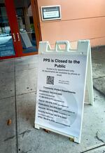 A sign posted outside of the Portland Public Schools district office notes the facility is closed to the public, Nov. 6, 2023. Schools in Oregon's largest district have been closed since Nov. 1, and will not open before Nov. 27, due to the ongoing teachers' strike. 