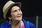 FILE - Dolores Huerta, the labor leader, civil rights activist and co-founder of the National Farm Workers Association, is seen at the California Democratic Party's 2025 State Convention at the Anaheim Convention Center in Anaheim, Calif., May 31, 2025.
