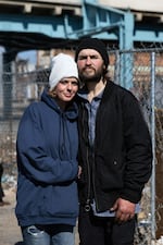 Elena (left) and Vadim pose for a photo in the Kensington neighborhood of Philadelphia, Pennsylvania on Feb. 26.