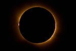 A total solar eclipse is seen from Berlanga de Duero, central Spain, Wednesday, Aug. 12, 2026.