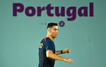 Cristiano Ronaldo of Portugal in action during a training session on November 19, 2022 in Doha, Qatar.