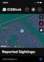 A screenshot of what ICEBlock looks like for iPhone users.