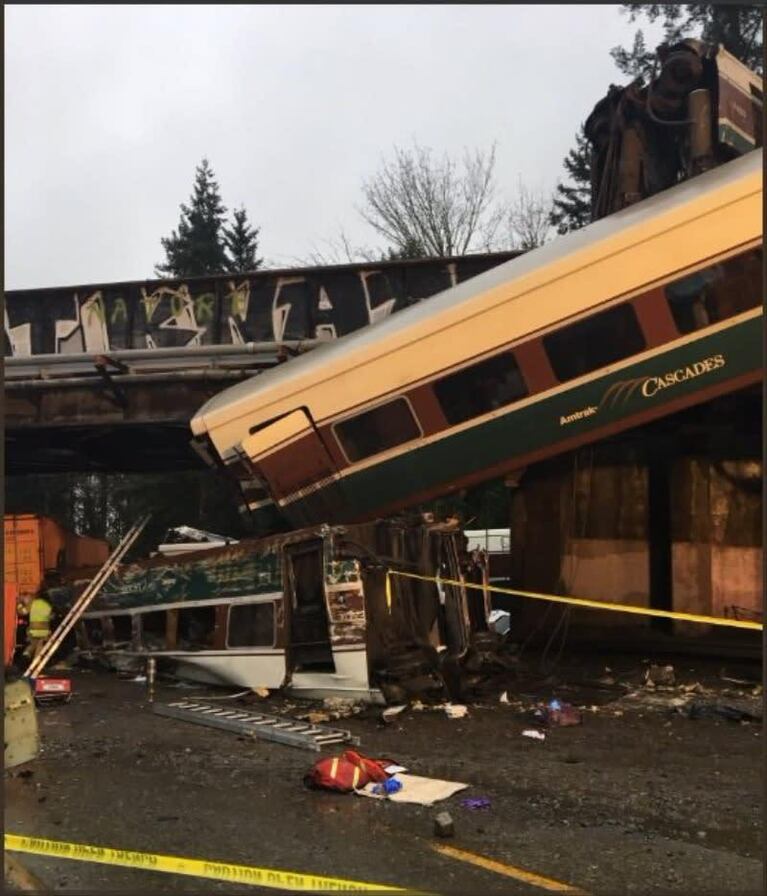 A Portland-bound Amtrak train derailed near Tacoma, Wash., Monday, Dec. 18, 2017.