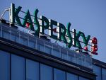 The sign is seen above the headquarters of Kaspersky Lab in Moscow Monday, on Jan. 30, 2017.