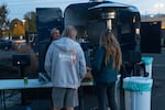 A food truck serves mushroom tacos outside of Shrooms Cafe, a licensed psilocybin center, in Medford on Nov. 8, 2024.