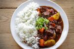 Soul Kitchen's Hayashi Beef Stew is made with pasture-raised beef and local vegetables, flavored with chocolate, honey and soy and served with steamed short-grain white rice.