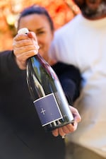 Limited Addition co-owner Bree Stock holds a magnum bottle of their 2019 Old Vines Cabernet Franc at their Gaston tasting room on Oct. 26.