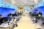 An operations room at the mine. Much of the mining is done remotely, including blasting stone, which happens at 1:30 a.m. every night.