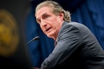 Interior Secretary Doug Burgum testifies during a House Appropriations Committee hearing on April 20.