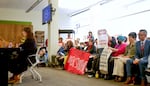 Portland State University faculty, staff and students packed a board of trustees meeting on Nov. 21, 2024. University leadership has received pushback on looming faculty layoffs.