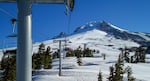 Mount Hood from a ski lift at Timberline Ski Resort.