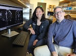 This undated photo supplied by Oregon Health & Science University in October 2024 shows Drs. Erin Yamamoto, left, and Juan Piantino, who co-authored a study using imaging to show pathways in the human brain used to clear waste. 