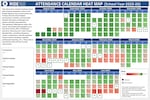 This heat map from the Rhode Island Department of Education shows statewide daily attendance rates in the 2025-26 school year. Rhode Island is far from its attendance goals, but recent data show chronic absenteeism is declining.