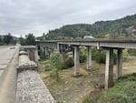 A September 2024 photo of the bridge north of Roseburg, Ore., where Baskin was arrested five months earlier. Baskin was wearing a hospital bracelet when he was arrested.