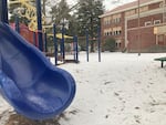 Freezing rain starts to accumulate on the playground outside Sabin Elementary School in Northeast Portland, Jan. 16, 2024. Portland Public Schools has announced the district will close for a second day on Wednesday due to winter weather.