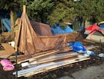A temporary homeless encampment known as Hazelnut Grove has popped up in Overlook Park in North Portland's Overlook neighborhood.