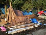 A temporary homeless encampment known as Hazelnut Grove has popped up in Overlook Park in North Portland's Overlook neighborhood.