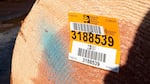 Each log is given a barcode to track its grade, length, and species. Teevin Brothers handles logs for landowners like Weyerhauser and Hancock Timber.