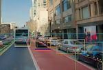 A street in Oakland, Calif. viewed through the AI-enhanced cameras from the start-up Hayden AI. Transit agencies across the country are deploying the company's systems to keep bus lanes clear of illegally parked cars.