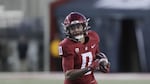 FILE — Washington State wide receiver Tony Freeman (0) carries the ball during the first half of an NCAA college football game against Oregon State, Saturday, Nov. 29, 2025, in Pullman, Wash.