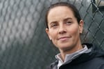 Portland Thorns FC head coach Rhian Wilkinson speaks with the media following a practice, Oct. 25, 2022. Wilkinson led the team for a single season, with a record of 10-3-9, won the club’s league-best third NWSL Championship. 