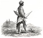 Among the Indigenous people in Western Oregon were the Kalapuyans, a group of tribes that spoke the Kalapuyan language. Above, an 1841 woodcut of a Kalapuya man, by Alfred Agate.