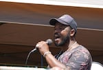 Cameron Whitten addresses the crowd at a protest in remembrance of the fifth anniversary of George Floyd's death in Portland, Ore., on May 24, 2025.