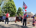 Demonstrators take part in a May Day march organized by farmworker advocacy group PCUN in Salem, Ore., on May 1, 2025.
