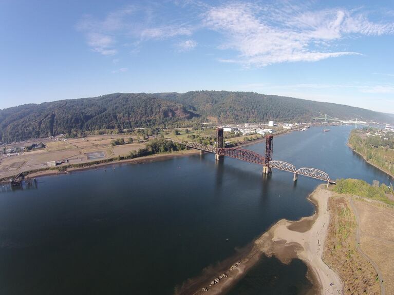 A partial aerial view of the cleaned up McCormick and Baxter site along the Willamette River.