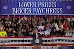 In this file photo, President Trump speaks about the economy at a rally Tuesday, Jan. 27, 2026, in Clive, Iowa.