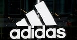 This 2019 file photo shows the logo of the sports goods manufacturer Adidas.