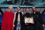 Left to right: Tilda Swinton poses with Renate Reinsve, Cristian Mungiu — winner of the Palme d'Or for Fjord — and Sebastian Stan, during the awards ceremony at the 79th Cannes international film festival, in southern France, on Saturday.