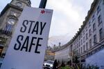 A sign reading 'Stay safe' in Regent Street, in London.