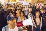 A third night of protests took place in Portland on Nov. 10, 2016, as crowds demonstrated against the election of Donald Trump as well as other issues.